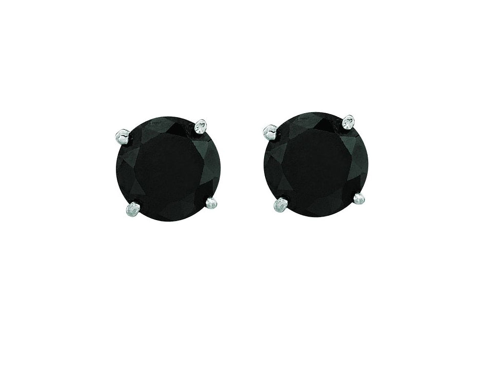 Finejewelers 14 Kt White Gold 5.0mm Round Faceted Black Cubic Zirconia Stud Earring