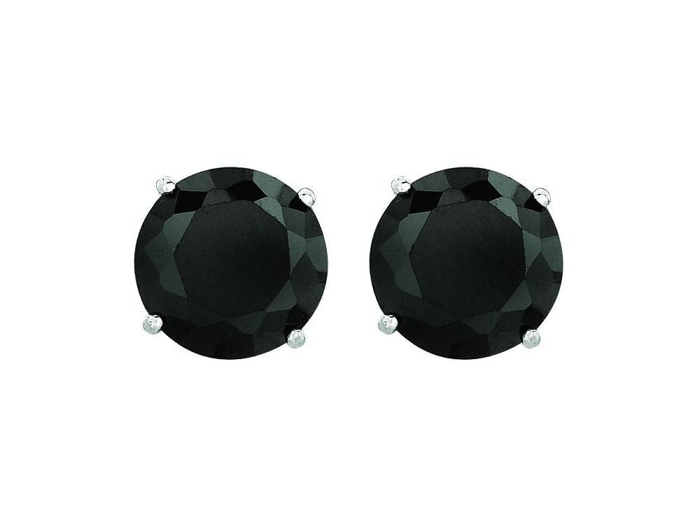 Finejewelers 14 Kt White Gold 6.0mm Round Faceted Black Cubic Zirconia Stud Earring