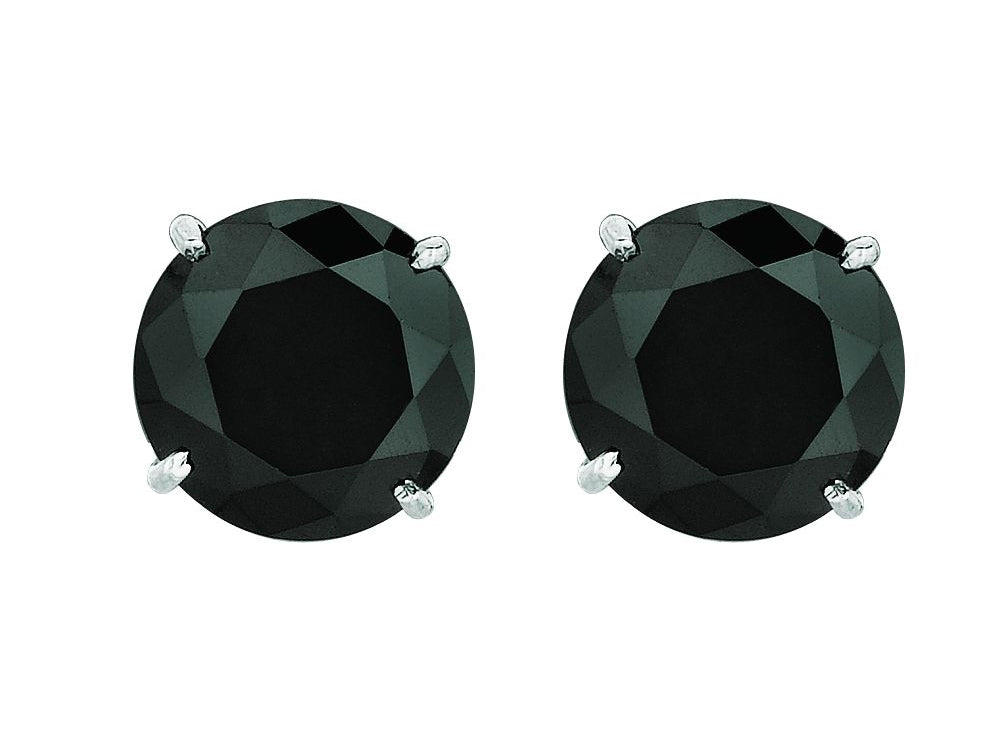 Finejewelers 14 Kt White Gold 8.0mm Round Faceted Black Cubic Zirconia Stud Earring