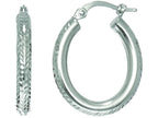 Finejewelers 14 Kt White Gold Bright Cut Fashion Sparkle Oval Shape Hoop Earring
