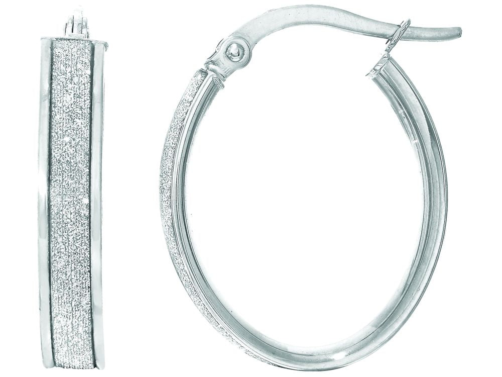 Finejewelers 14 Kt White Gold 3.75x14x17mm Oval Hoop Earring With Glitter