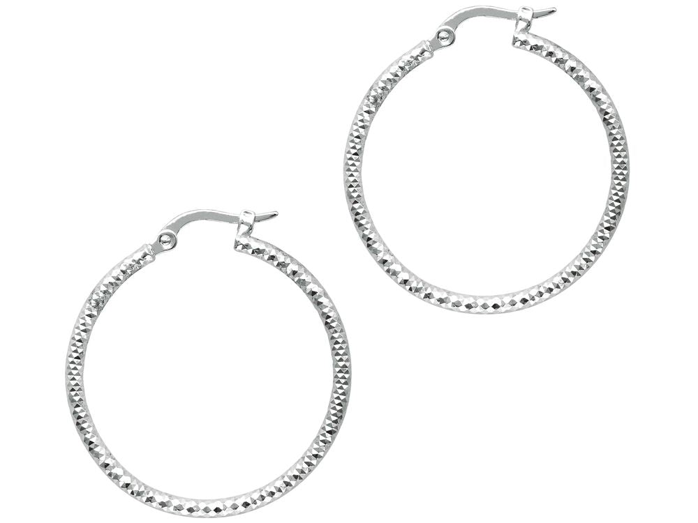 Finejewelers 14 Kt White Gold 1.5x25mm Bright Cut Fashion Sparkle Lae Hoop Earring