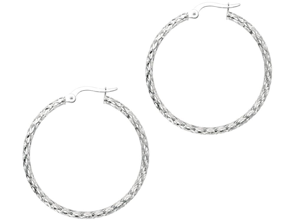 Finejewelers 14 Kt White Gold 1.5x27mm Bright Cut Fashion Sparkle Lae Hoop Earring