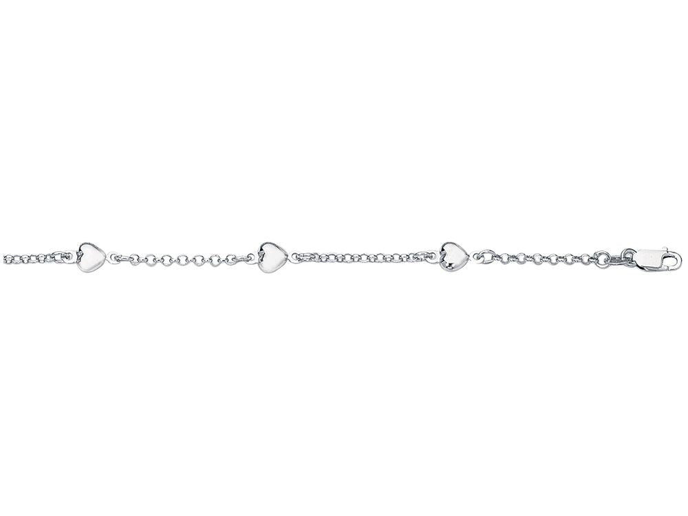 Finejewelers 14 Kt White Gold 7 Inch Rolo Chain Linkpuffed Heart Bracelet With Lobster Clasp