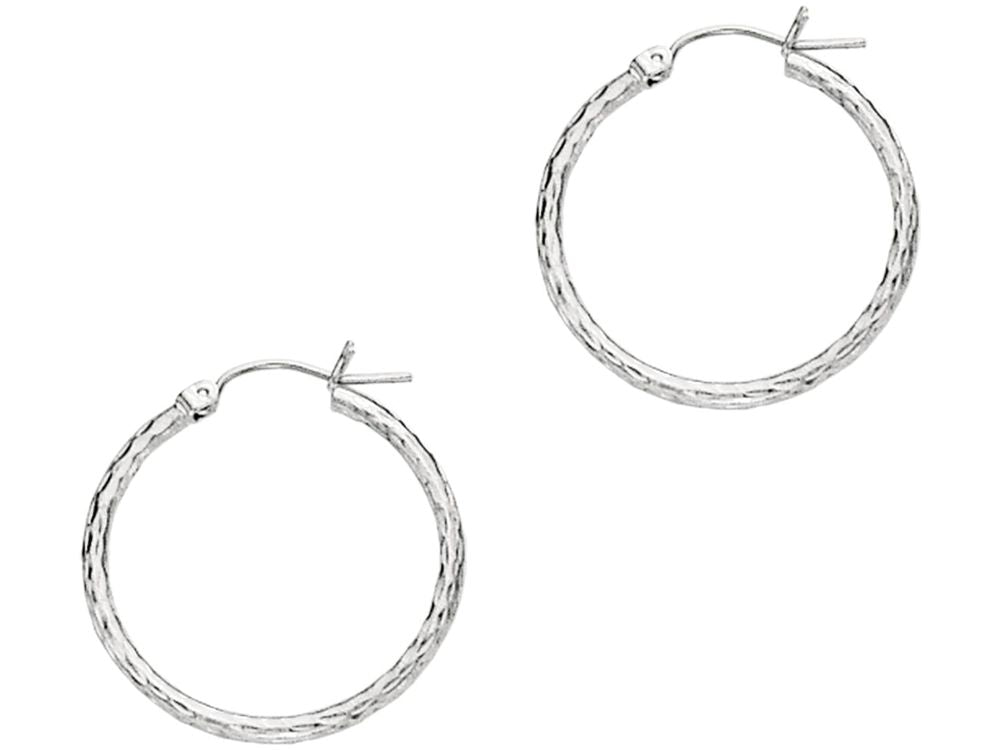 Finejewelers 14 Kt White Gold 2x25mm Bright Cut Round Tube Design Hoop Earring