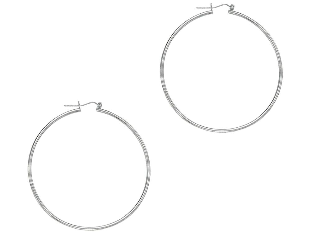 Finejewelers 14 Kt White Gold 1.5x45mm Round Tube Hoop Earring