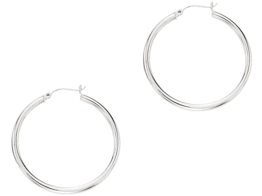 Finejewelers 14 Kt White Gold 3.0x40mm Round Tube Hoop Earring