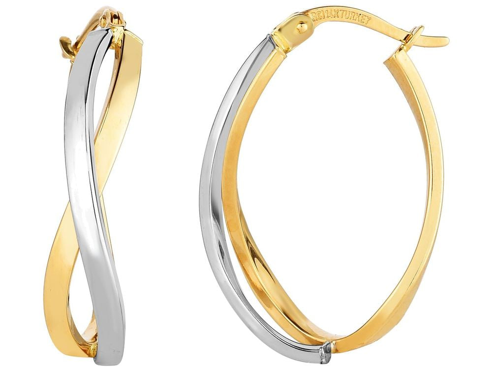 Finejewelers 14 Kt Two Tone Gold Square Tube Double St Rand Criss Cross Ovalish Hoop Earring