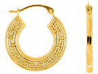 Finejewelers 10 Kt Yellow Gold 10k Textured Greek Key Pattern Round Hoop Earrings With Hinged Clasp