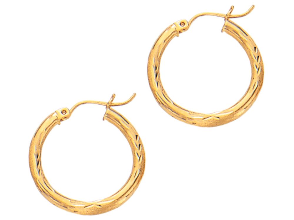 Finejewelers 10 Kt Yellow Gold 10k 2x15mm Bright Cut Round Tube Hoop Earring With