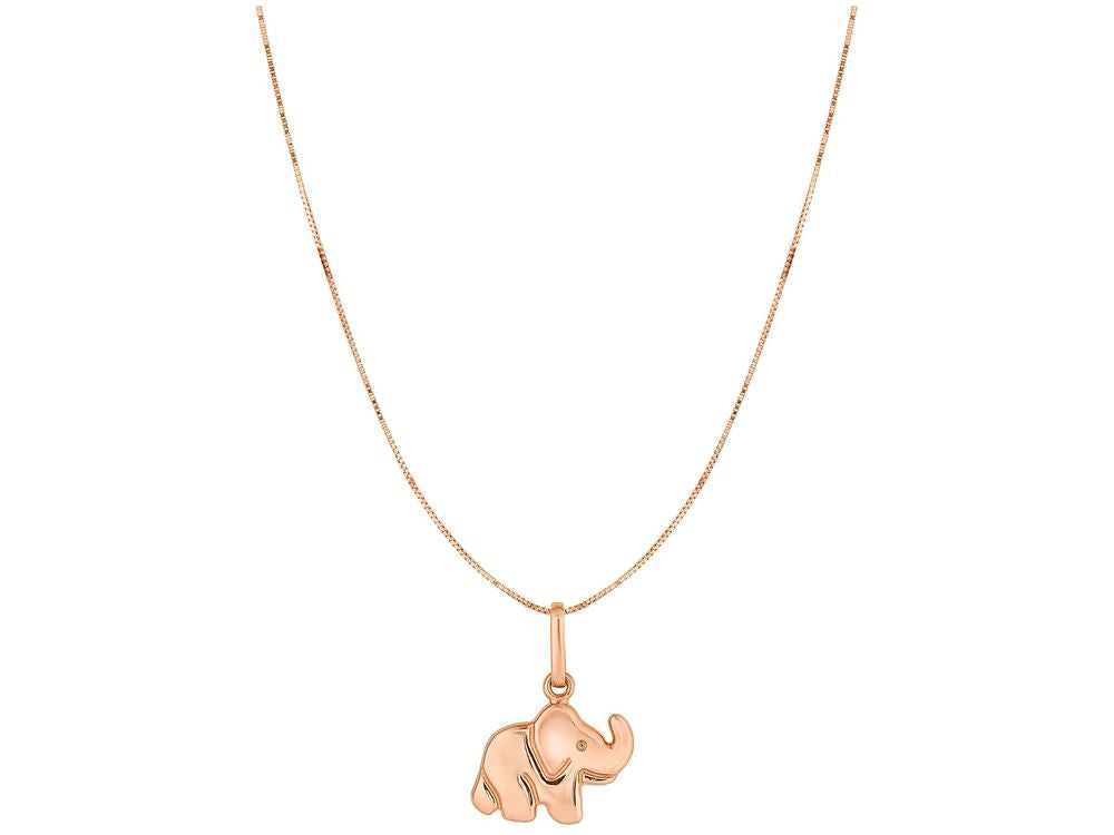 Finejewelers 10 Kt Rose Gold Flat Elephant Pendant Necklace On 18 Inch Rose 0.45mm Classic Box Chain Spring Ring Cl