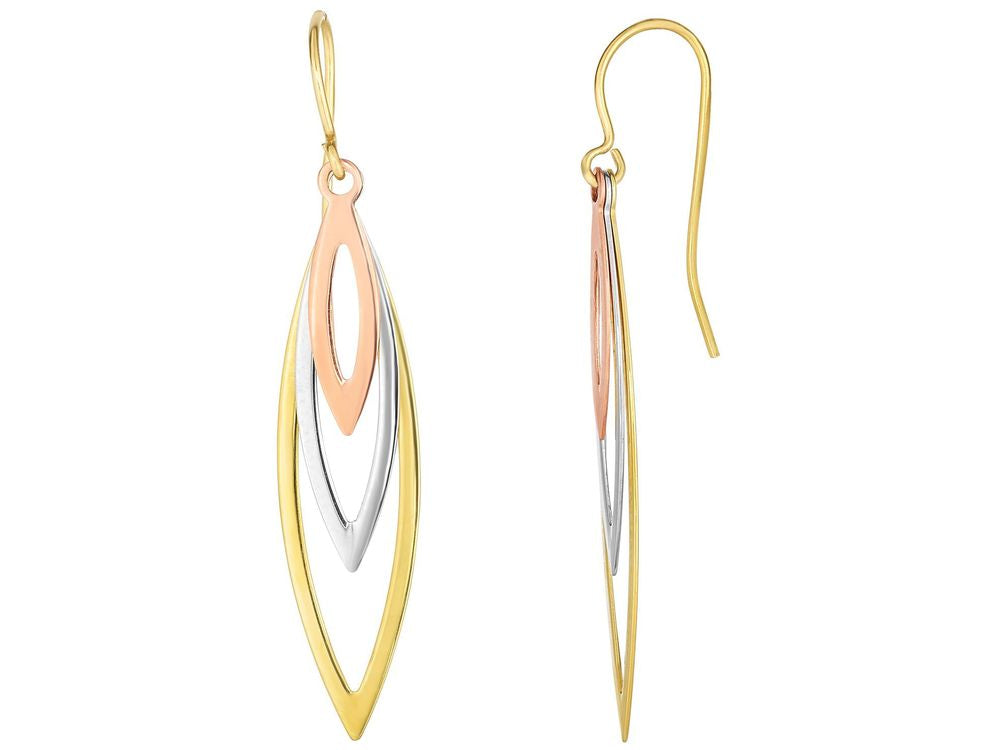 Finejewelers 10 Kt White Gold 3 Graduated Tri- Color Open Marquise Shape Drop Earring