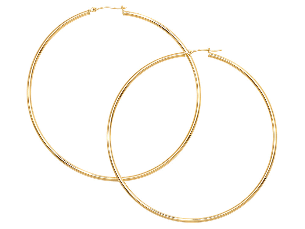 Finejewelers 14kt Yellow Gold 2 mm by 70 mm Hoop Earrings with Hinged Clasp