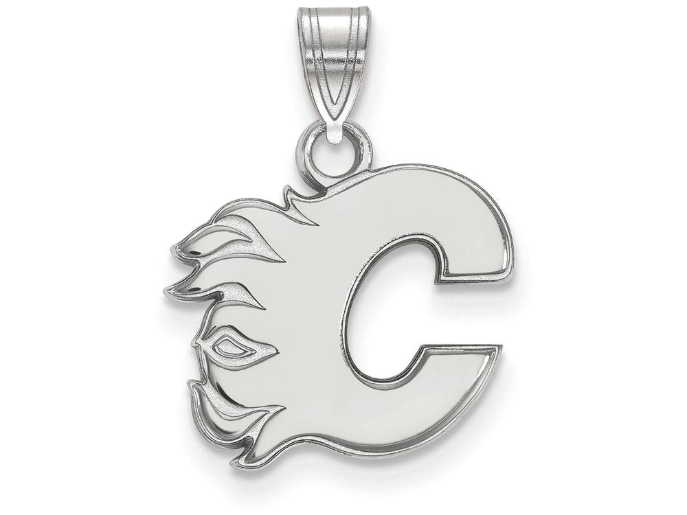 14k White Gold Nhl Logoart Calgary Flames Small Pendant