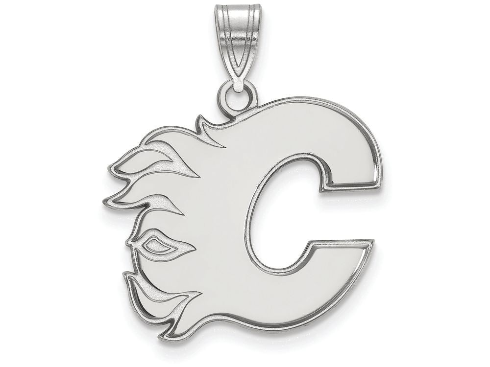14k White Gold Nhl Logoart Calgary Flames Large Pendant
