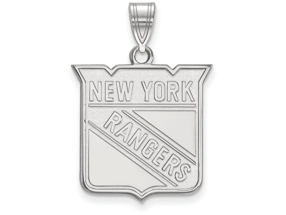 14k White Gold Nhl Logoart New York Rangers Large Pendant