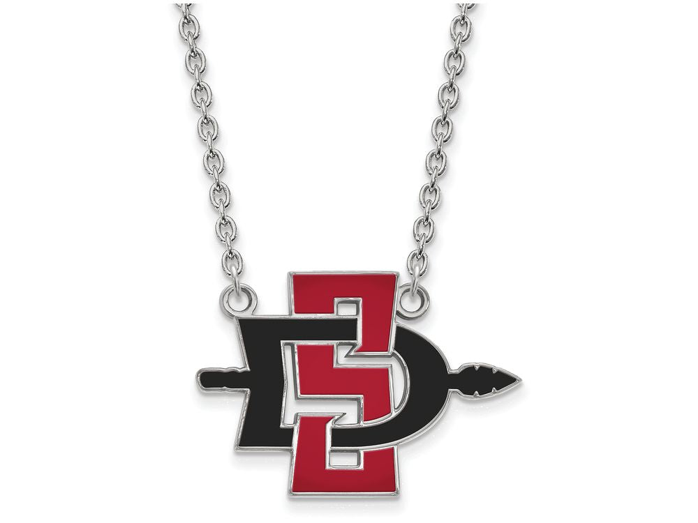 14k White Gold Logoart San Diego State University Large Pendant Necklace