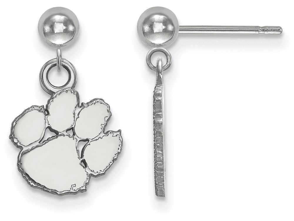 14k White Gold Logoart Clemson University Earrings Dangle Ball