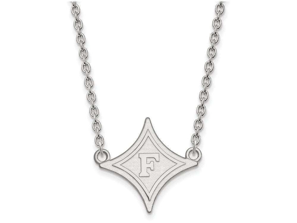 14k White Gold Logoart Furman University Large Pendant Necklace