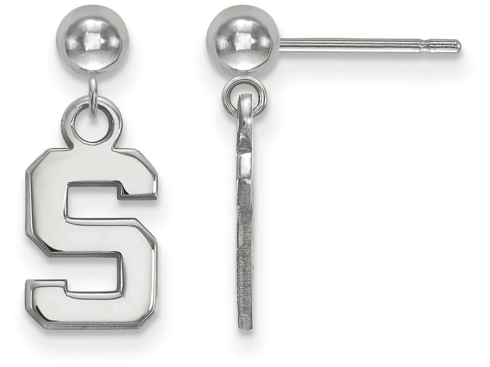 14k White Gold Logoart Michigan State University Earrings Dangle Ball