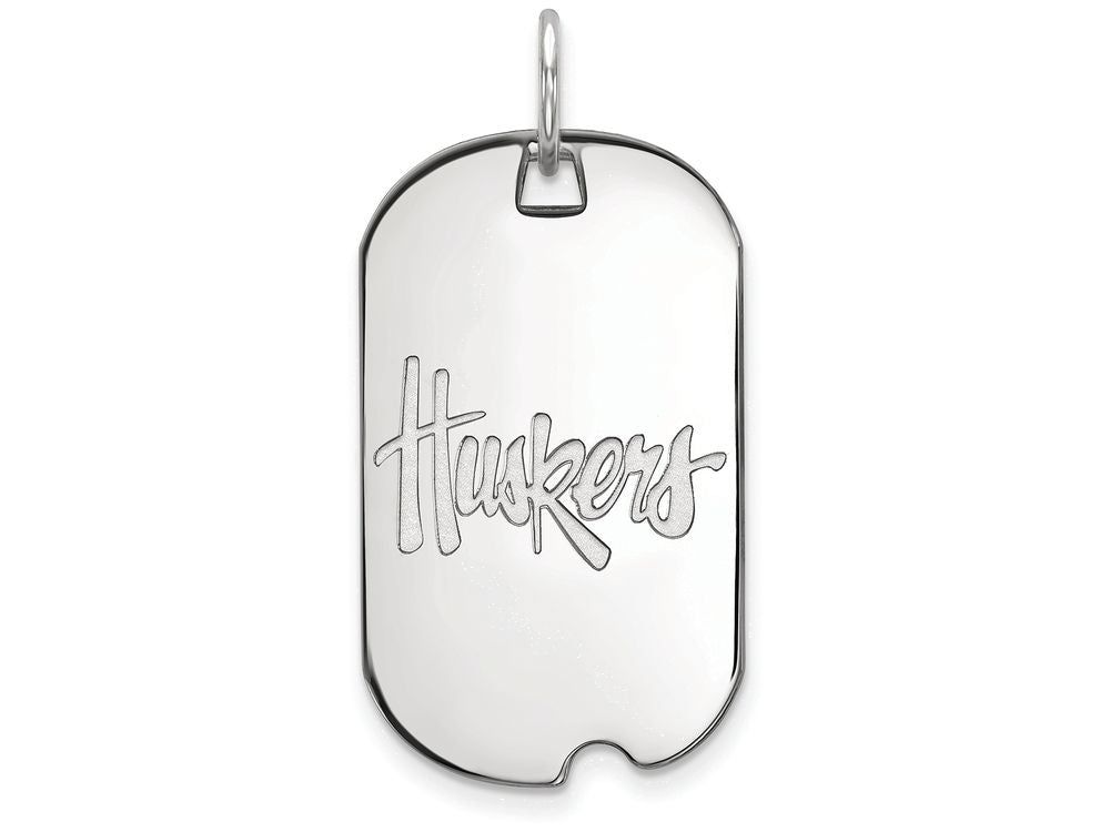 14k White Gold Logoart University Of Nebraska Small Dog Tag Pendant Necklace