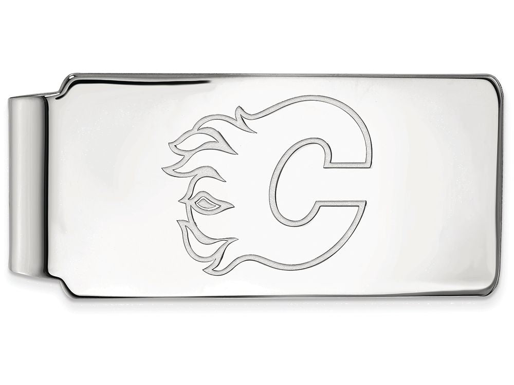 14k White Gold Nhl Logoart Calgary Flames Money Clip