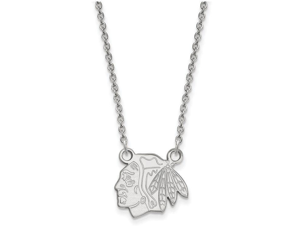 14k White Gold Nhl Logoart Chicago Blackhawks Small Pendant Necklace