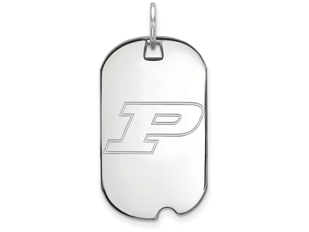 14k White Gold Logoart Purdue Small Dog Tag Pendant Necklace