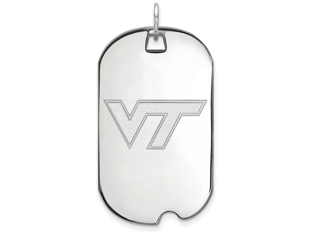 14k White Gold Logoart Virginia Tech Large Dog Tag Pendant Necklace