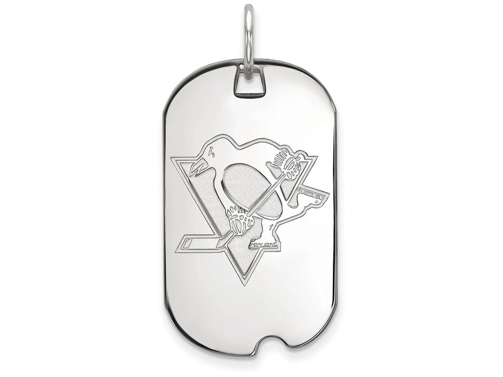 14k White Gold Nhl Logoart Pittsburgh Penguins Small Dog Tag Pendant Necklace