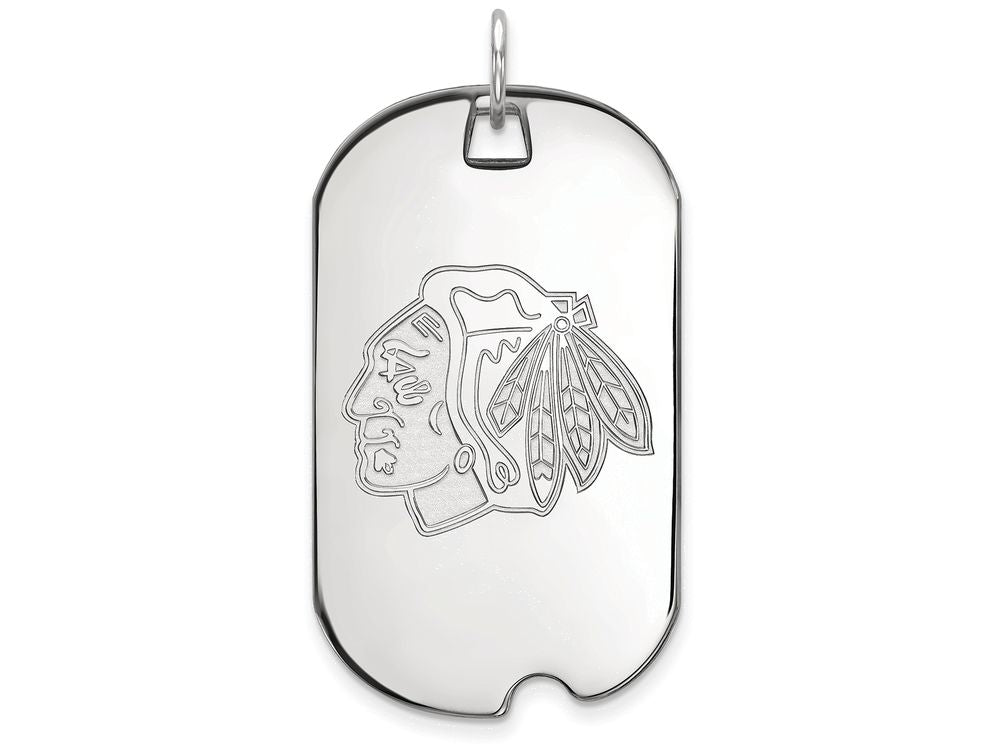 14k White Gold Nhl Logoart Chicago Blackhawks Large Dog Tag Pendant Necklace