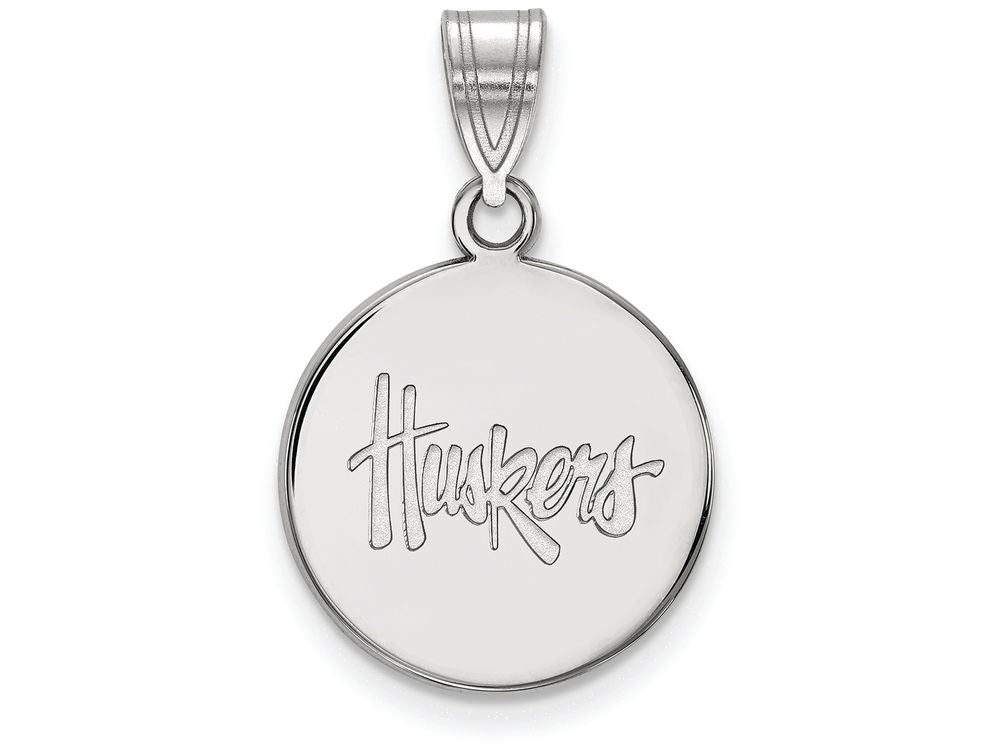 14k White Gold Logoart University Of Nebraska Medium Disc Pendant