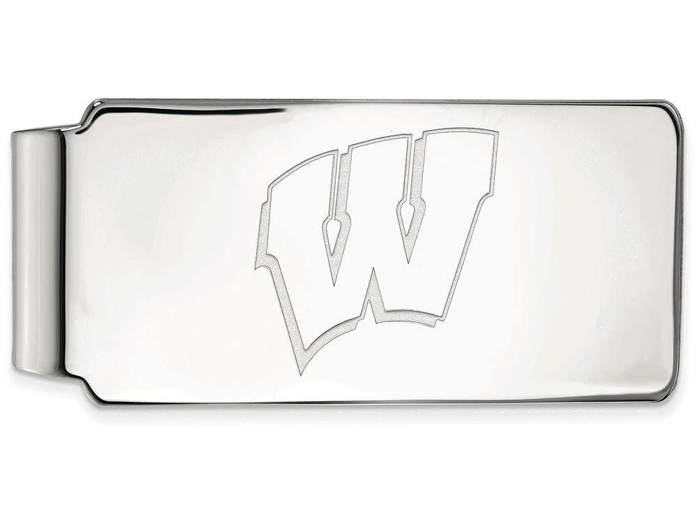 14k White Gold Logoart University Of Wisconsin Money Clip