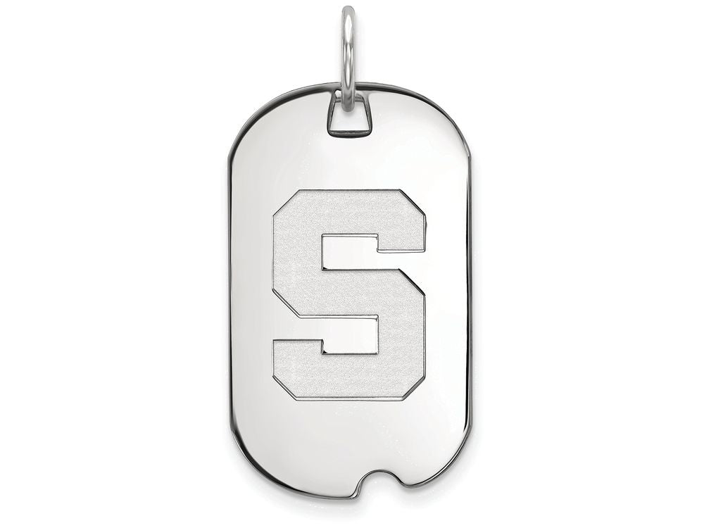 14k White Gold Logoart Michigan State University Small Dog Tag Pendant Necklace