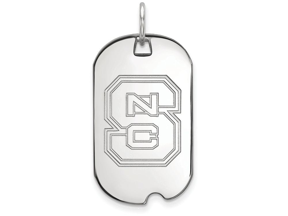 14k White Gold Logoart North Carolina State University Small Dog Tag Pendant Necklace