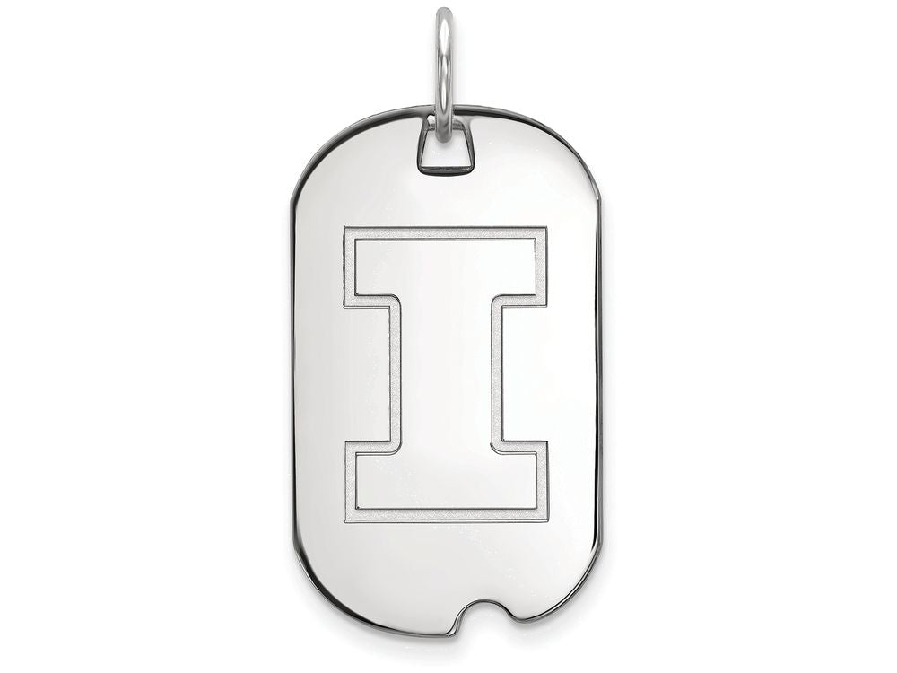 14k White Gold Logoart University Of Illinois Small Dog Tag Pendant Necklace