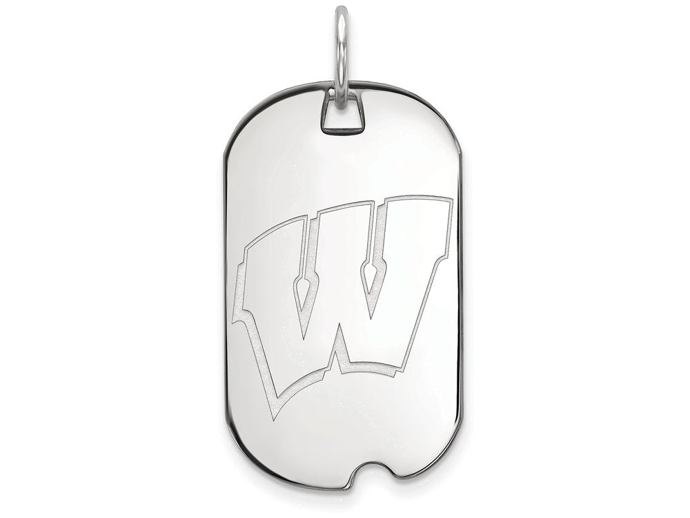 14k White Gold Logoart University Of Wisconsin Small Dog Tag Pendant Necklace