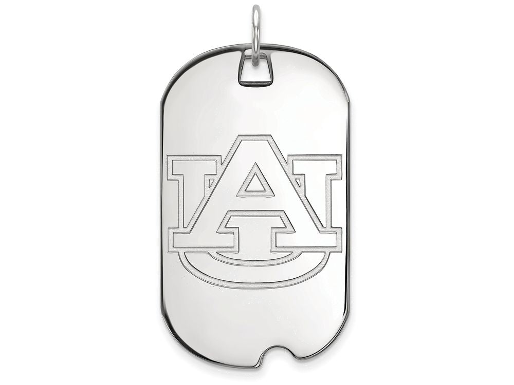 14k White Gold Logoart Auburn University Large Dog Tag Pendant Necklace