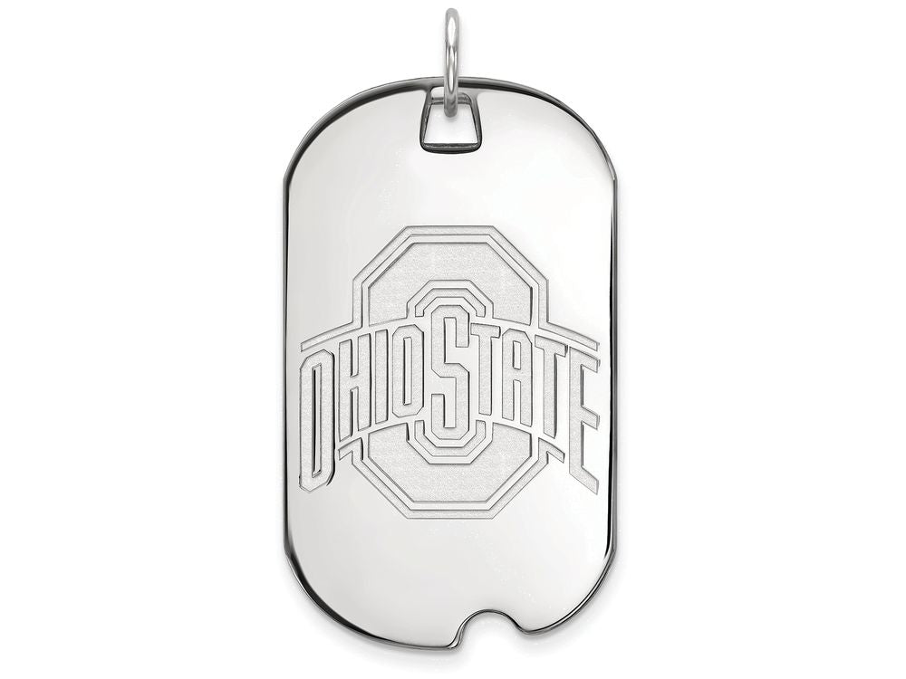 14k White Gold Logoart Ohio State University Large Dog Tag Pendant Necklace