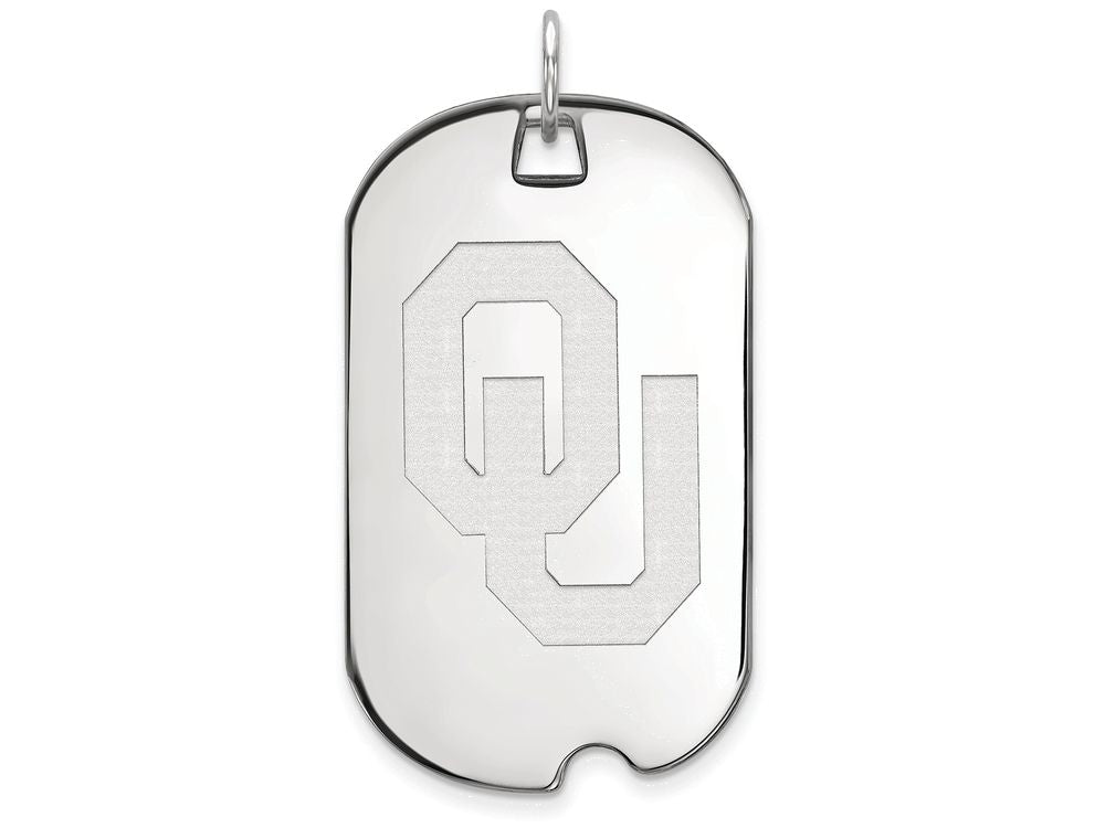 14k White Gold Logoart University Of Oklahoma Large Dog Tag Pendant Necklace
