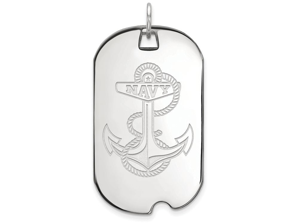 14k White Gold Logoart Navy Large Dog Tag Pendant Necklace