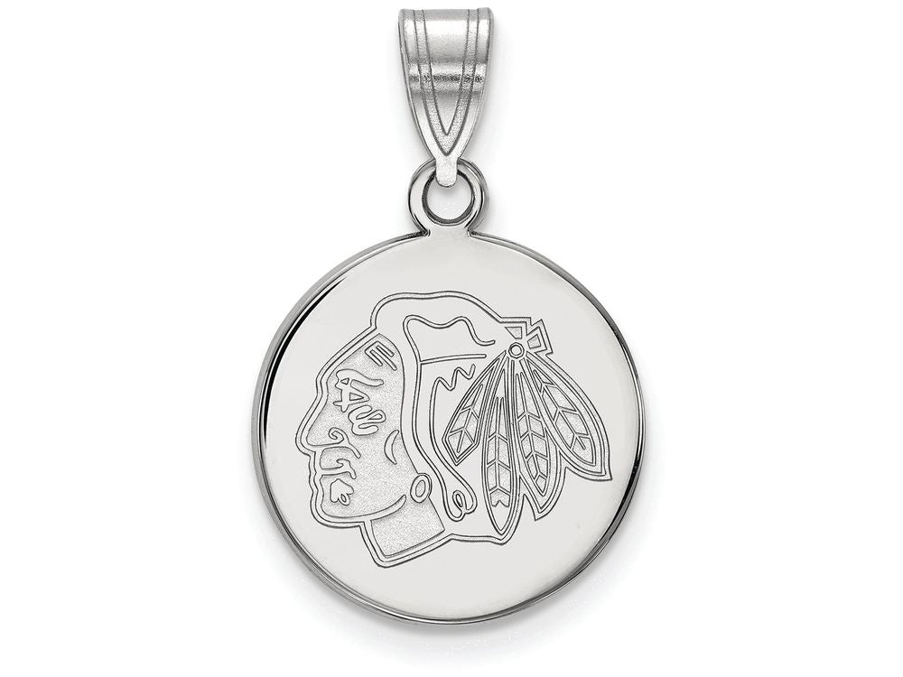 14k White Gold Nhl Logoart Chicago Blackhawks Medium Disc Pendant