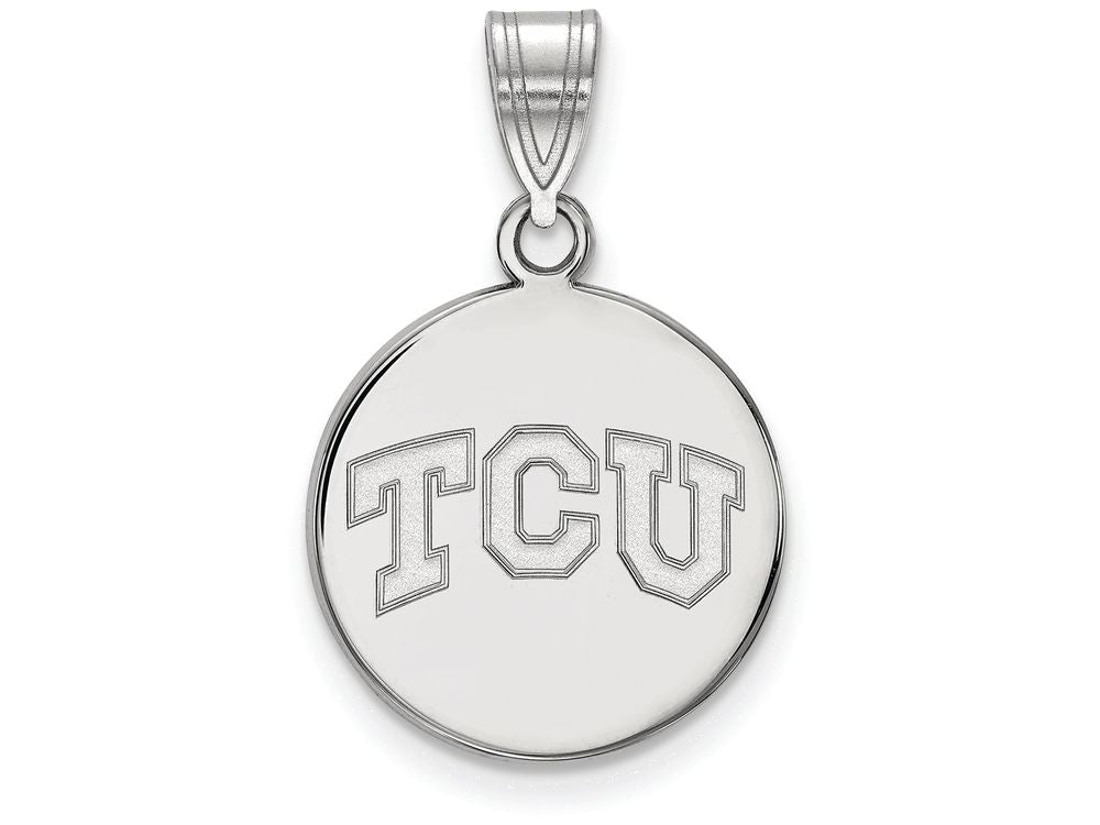 14k White Gold Logoart Texas Christian University Medium Disc Pendant