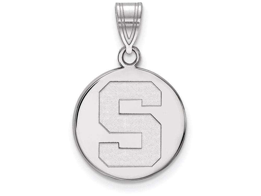 14k White Gold Logoart Michigan State University Medium Disc Pendant