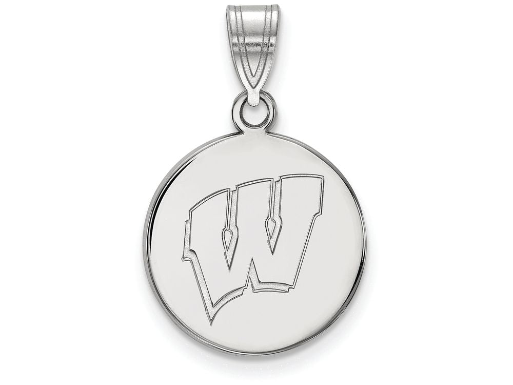 14k White Gold Logoart University Of Wisconsin Medium Disc Pendant