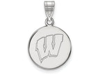 14k White Gold Logoart University Of Wisconsin Medium Disc Pendant