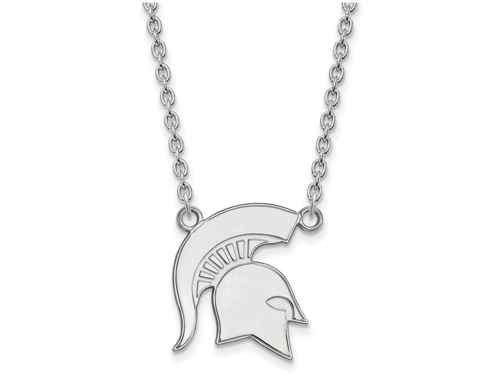 14k White Gold Logoart Michigan State University Large Pendant Necklace