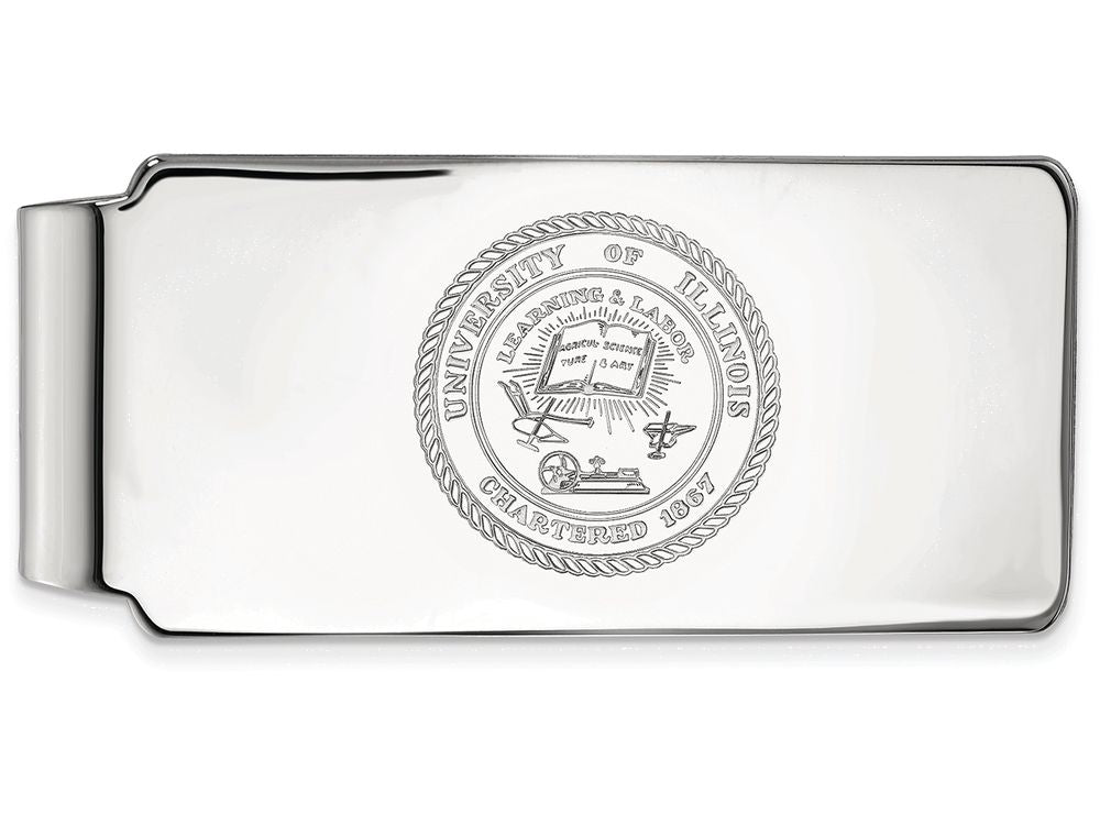 14k White Gold Logoart University Of Illinois Crest Money Clip