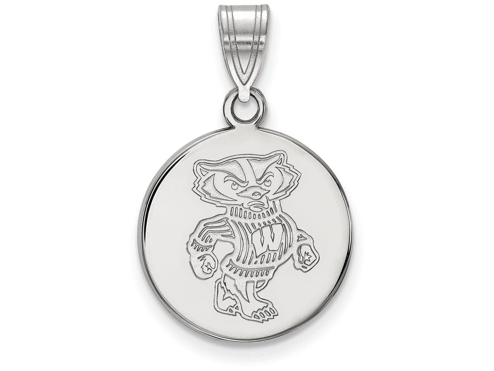 14k White Gold Logoart University Of Wisconsin Medium Disc Pendant