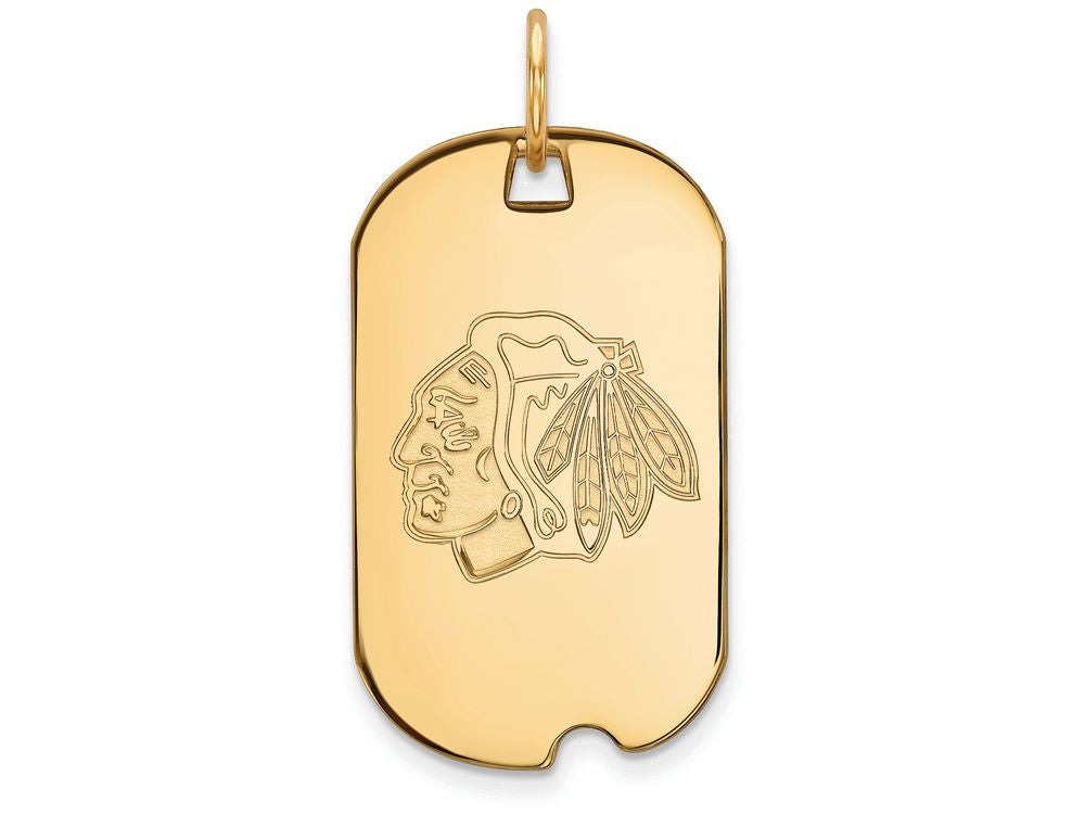 14k Yellow Gold Nhl Logoart Chicago Blackhawks Small Dog Tag Pendant Necklace